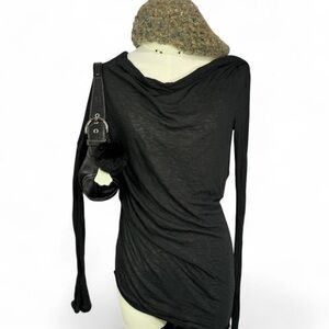 Helmut Lang Black Sheer Drape Long Sleeve Top — Made in USA Nylon Wool Blend